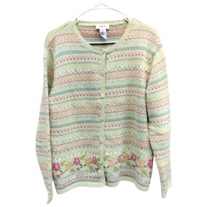 Talbots Light Green Large Cardigan with Floral Accents